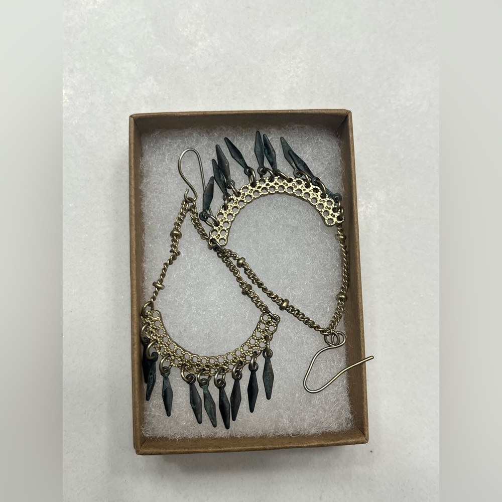 Gold and Teal Dangle Earrings